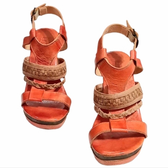 BED STU Jaslyn Platform Wedge Sandals in Rare Rustic Orange Leather Size 9 - Picture 8 of 12